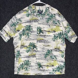 Lands' End Tropical Print Shirt - Green and Gray